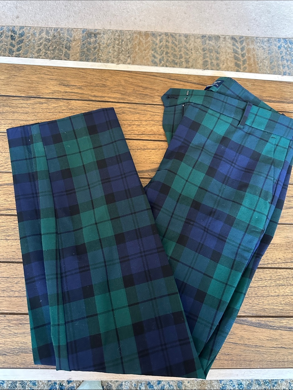 J.CREW Green and Navy Plaid Full-Length Pants